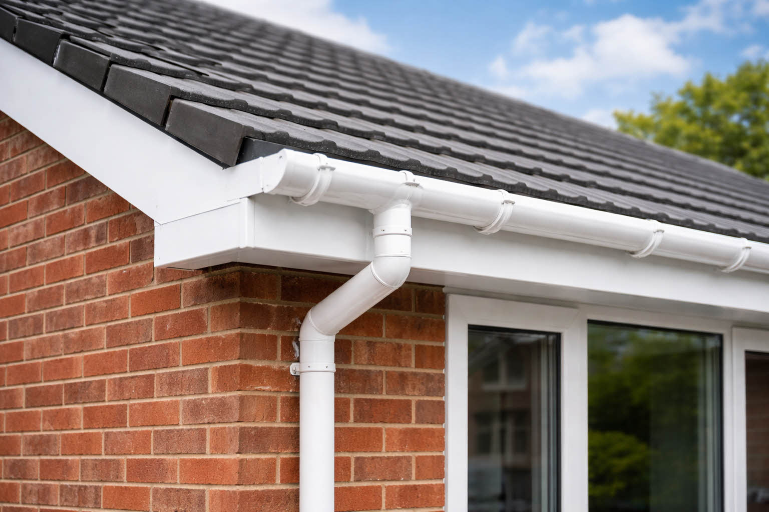 recently built modern home with guttering installed